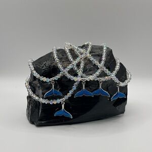 *ANKELT* Whale Tail & AB Crystal Blue Stretchy Anklet